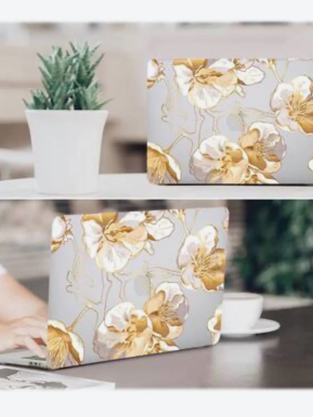 Clear Floral Laptop Case Cover Shell for 13” 13.6” inch MacBook Air Gold Floral